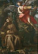 Francesco Cozza Saint Francis consoled by an Angel Spain oil painting artist